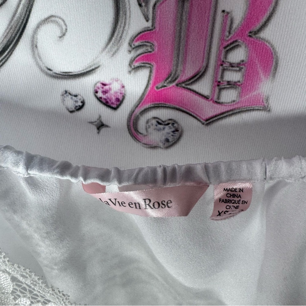 La vie en rose tank top camisole buttons shiny shimmer Lace Trim White Cami Top - Picture 8 of 12